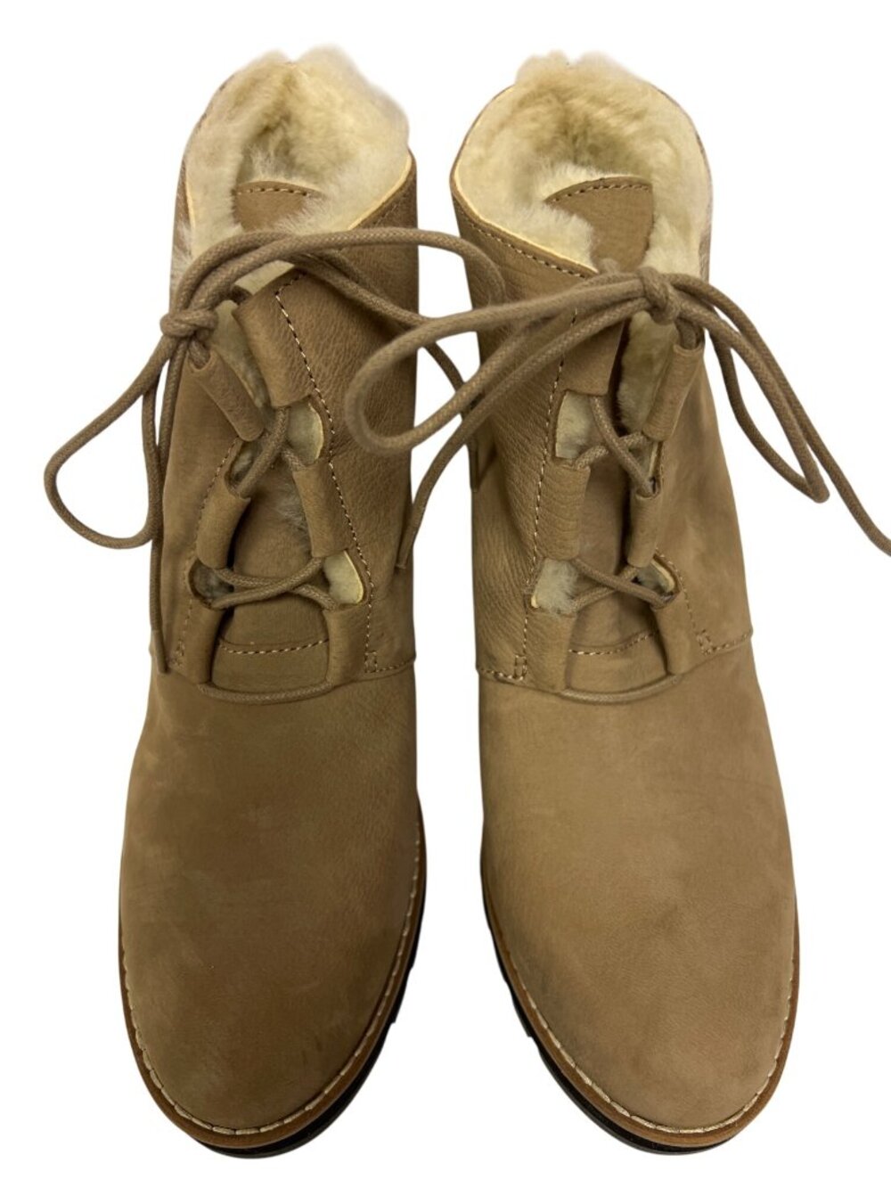 Eileen Fisher Alphine Shearling Wedge Booties Women's 9.5 Tan Suede Lace Up NEW - Picture 4 of 12